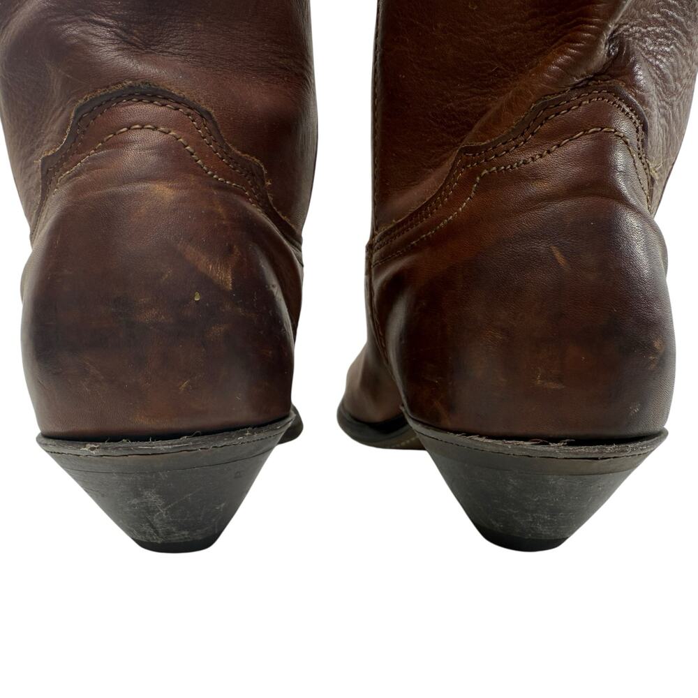 Western Cowboy Boots‎ Women Size 6M Brown Leather USA Mid Calf Pointed Toe - Picture 6 of 10